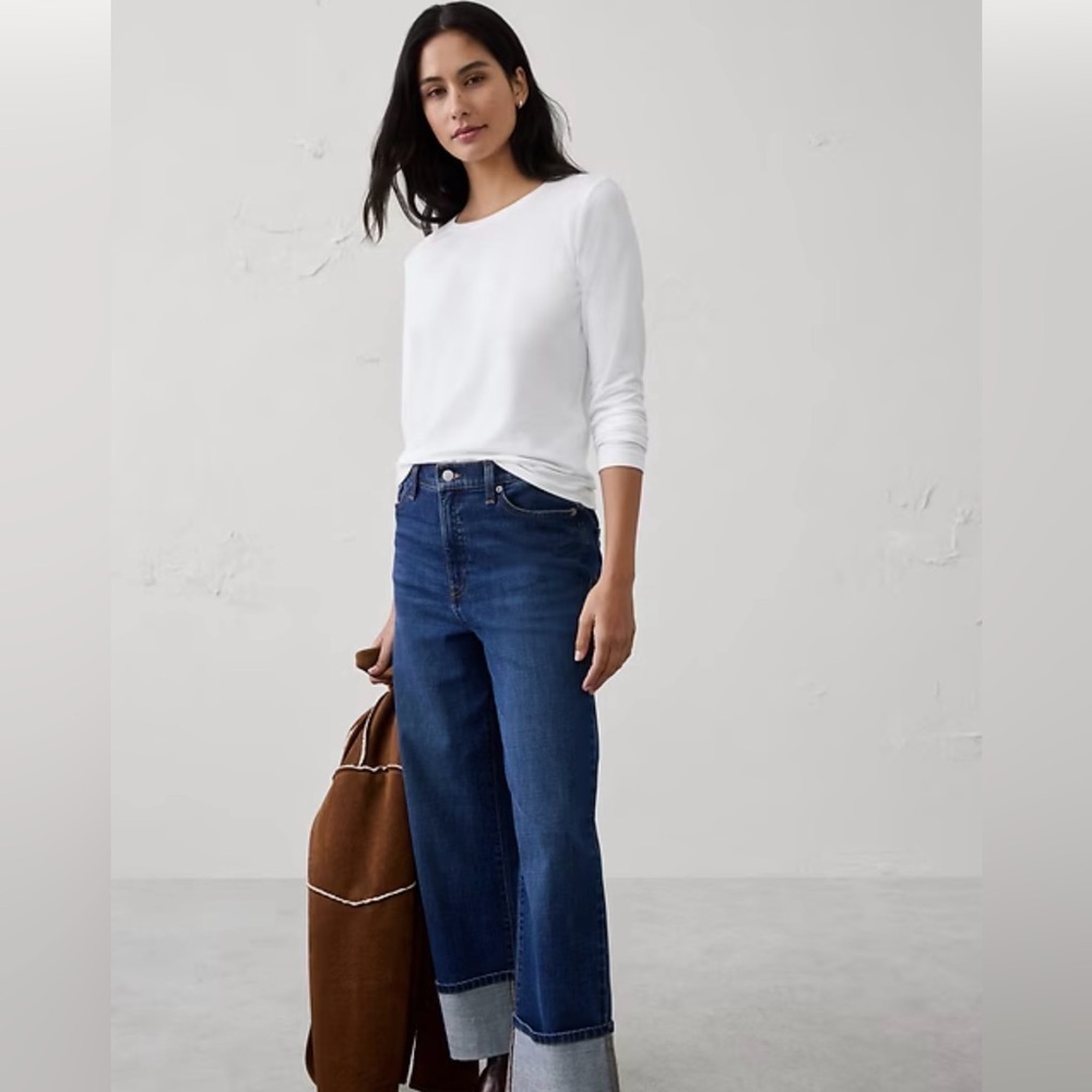 BANANA REPUBLIC WOMAN WHITE TIMELESS LONG-SLEEVE CREW-NECK 
T-SHIRT SIZE S/P - Picture 4 of 7